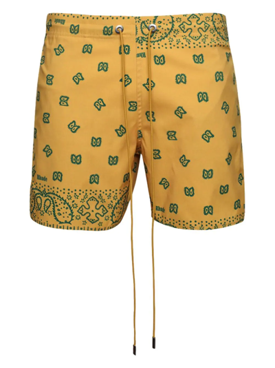 Rhude Bandana-print Swim Shorts In Yellow
