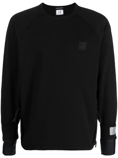C.p. Company Lens-detail Fine-knit Sweatshirt In Black