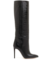 Paris Texas Dark Bordeaux High Boots With Stiletto Heel In Croco Embossed Leather Woman In Black