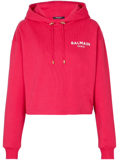 Balmain Felpa Con Cappuccio  Paris In Fucsia