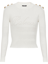 Balmain Signature Knit Jumper With Lion Button Detail In White