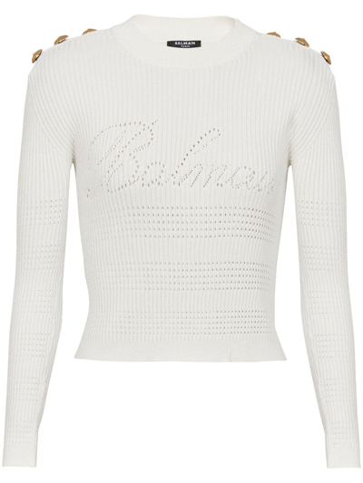 Balmain Pullover  Iconico In Maglia Fine In White
