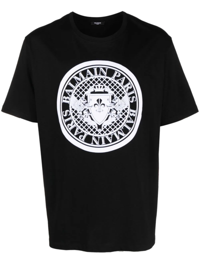 Balmain Contrasting Coin Print Short Sleeve T-shirt In Black
