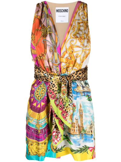 Moschino Sash-detail Mix-print Playsuit In Pink