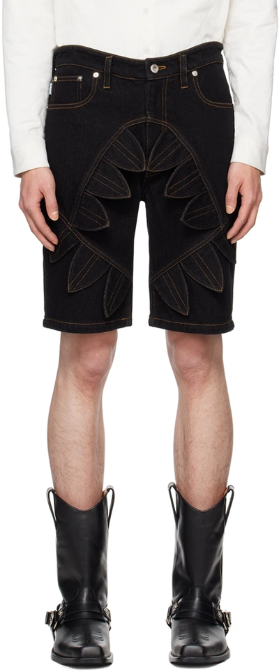 Juntae Kim Black Petal Denim Shorts