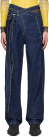 Ottolinger Ssense Exclusive Blue Signature Wrap Jeans In Deep Blue