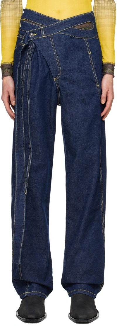 Ottolinger Ssense Exclusive Blue Signature Wrap Jeans In Deep Blue