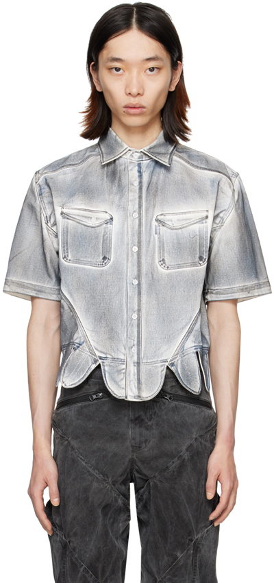 Juntae Kim Blue Petal Corset Denim Shirt In Painted Blue