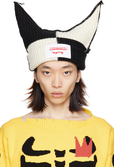 Charles Jeffrey Loverboy Black & Off-white Chunky Jester Beanie In Black,white