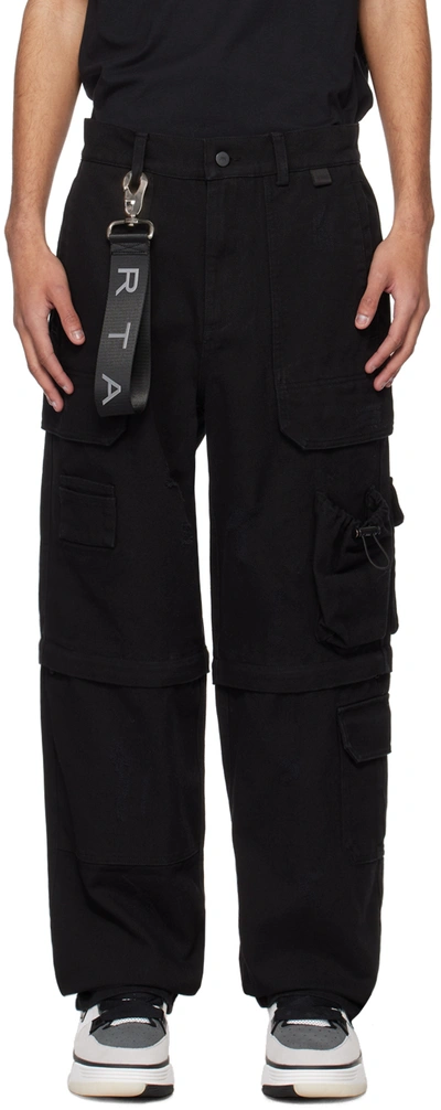 Rta Black Multi-pocket Cargo Pants In Black Destroyed