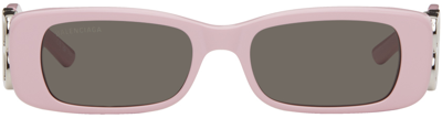 Balenciaga Pink Dynasty Rectangle Sunglasses In 012 Pink/silver/grey