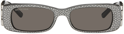 Balenciaga Black Dynasty Rectangle Sunglasses In 013 Black/silver/gre