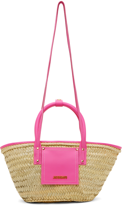 Jacquemus Beige & Pink 'le Petit Panier Soli' Tote In 434 Neon Pink