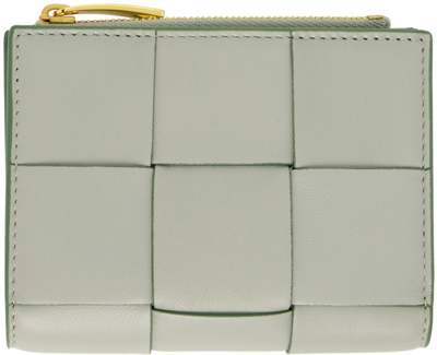 Bottega Veneta Green Small Cassette Bi-fold Zip Wallet In 1582 Ag Gr Al/aga