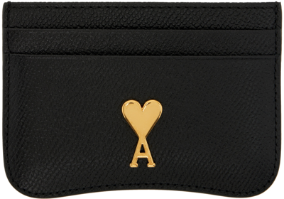 Ami Alexandre Mattiussi Black Paris Paris Card Holder In Black/vibrated Brass