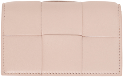 Bottega Veneta Pink Cassette Business Card Case In 6917 Petale Gold