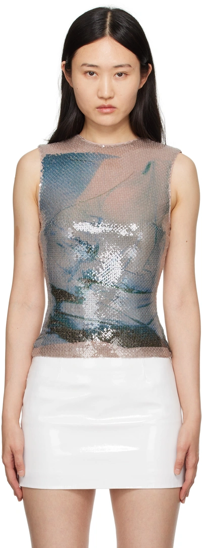 16arlington Nage Printed Sequined Tulle Top In Blue
