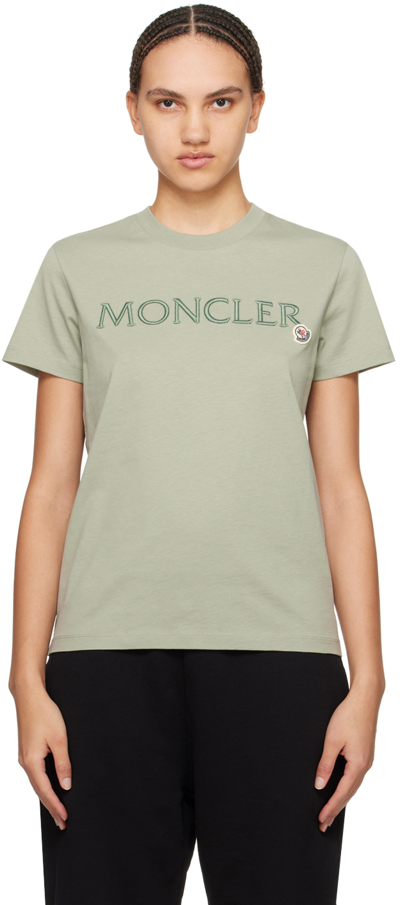 Moncler Green Embroidered T-shirt In 92g Crusted Gravel