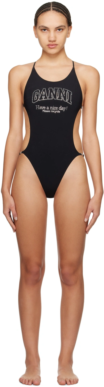 Ganni Black Crystal Swimsuit In 099 Black