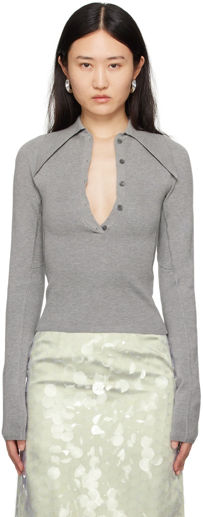 16arlington 16 Arlington Womens Grey Vitara Collar Silk And Cotton-blend Knitted Top