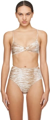 Ganni Printed Bikini Top In 177 Tiger's Eye