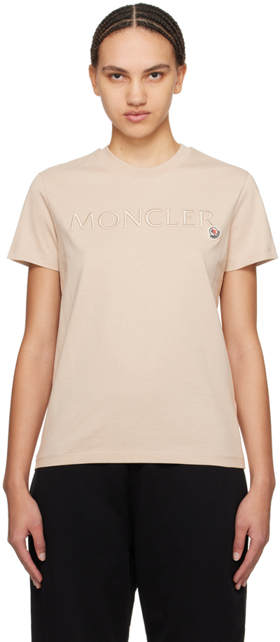 Moncler Classic Crew Neck T-shirt With Raised Branding In Neutrals
