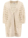 Brunello Cucinelli Jute And Cotton Mesh Cardigan In Beige