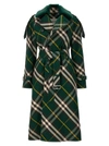 BURBERRY CHECK LONG GABARDINE TRENCH COAT COATS, TRENCH COATS GREEN