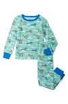 HATLEY KIDS' HELICOPTER PRINT ORGANIC COTTON FITTED TWO-PIECE PAJAMAS