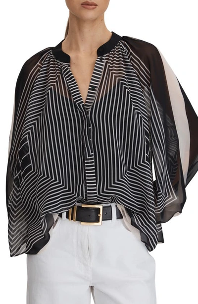 Reiss Charli - Black/cream Printed Button-through Blouse, Us 4