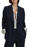Reiss Navy Wool Blend Double Breasted Suit Blazer In Navy