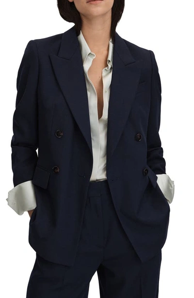 Reiss Harley - Navy Wool Blend Double Breasted Suit Blazer, Us 6