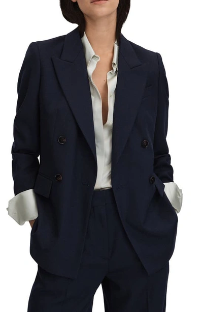 Reiss Navy Wool Blend Double Breasted Suit Blazer