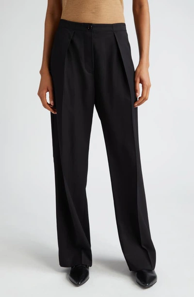 Acne Studios Pernille Herringbone Jacquard Pleated Wide Leg Trousers In Black