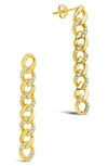 Sterling Forever 14k Plated Cz Cuban Chain Link Drop Earrings In Gold
