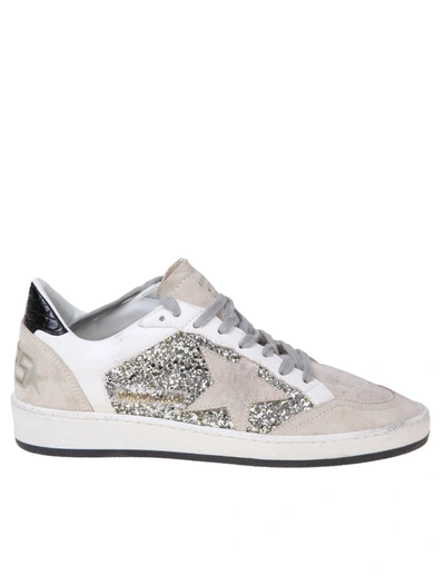 Golden Goose Ballstar Sneakers In White And Silver Suede In Beige