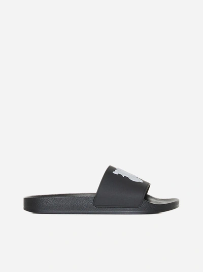 Palm Angels Monogram Logo Rubber Pool Slides In Black