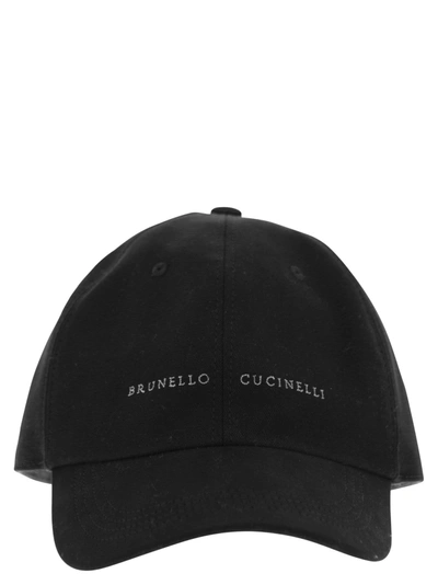 Brunello Cucinelli Kids'  Cotton Canvas Baseball Cap With Embroidery In Black