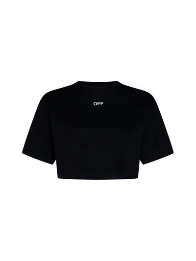 Alexander Mcqueen Off-white Off-stamp Crewneck Cropped T-shirt In Black