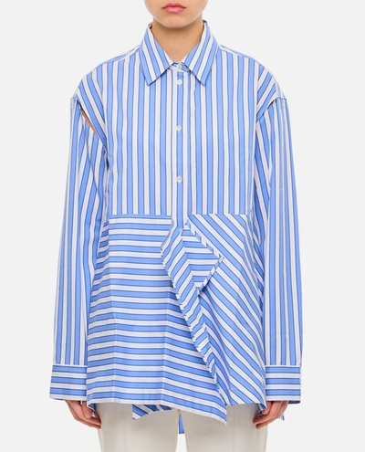 Jw Anderson Striped Peplum Drape Collared Shirt In Clear Blue