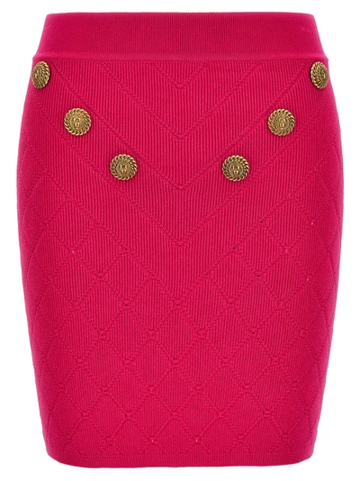 Balmain Lion-buttons Ribbed Mini Skirt In Fuchsia