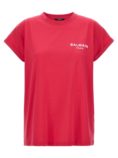 Balmain Flocked Logo T-shirt In Fuchsia
