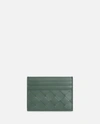 Bottega Veneta Aloe-gold Intrecciato Leather Card Holder In Green