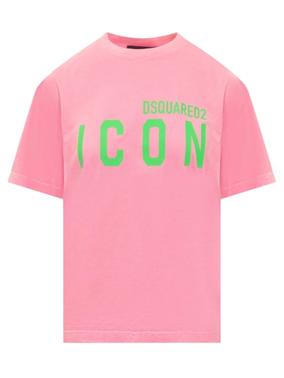 Dsquared2 Be Icon Easy Fit T-shirt In Pink Fluo