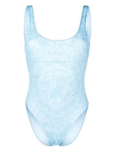Versace Swim One-piece Lycra Waist St. Baroque 92 Placed Clothing In Pale Blue