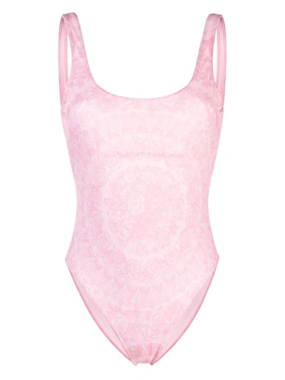 Versace Barocco Print Lycra One-piece Swimsuit In Pale Pink