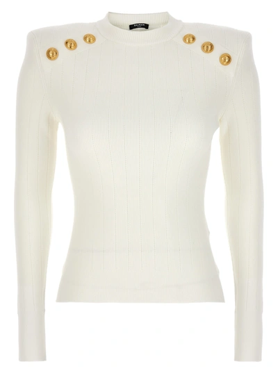 Balmain Logo Button Sweater Sweater, Cardigans White