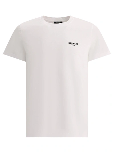 Balmain Logo Flocked Crewneck T-shirt In White