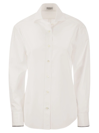 Brunello Cucinelli Jewel Collar Shirt In White