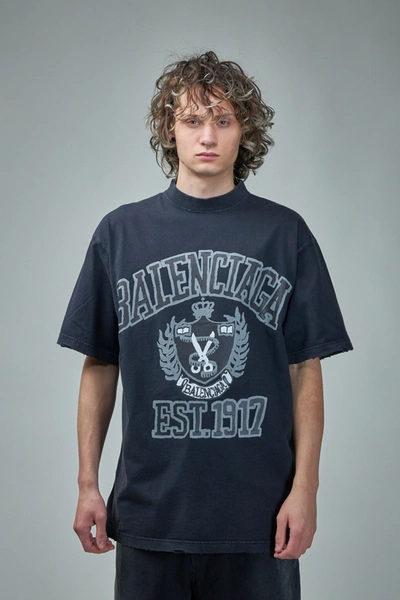 Balenciaga College Logo Print T-shirt In Black